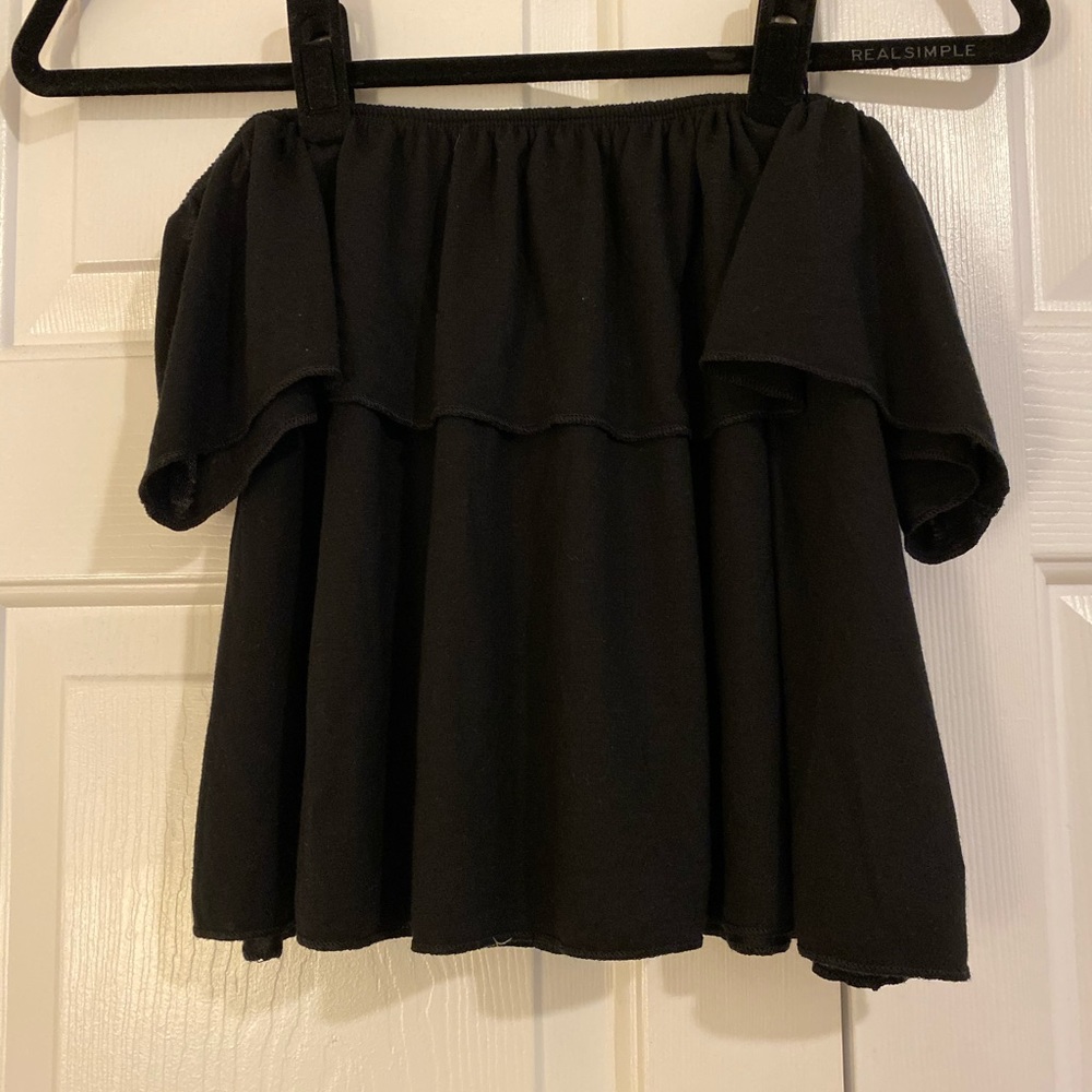 TopShop Black Of The Shoulder Crop Top